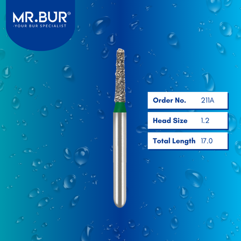 Mr. Bur 849 mini tapered round end diamond bur 211A are tools used in multiple dental procedures. ISO 806 313 197 534 012 FG, Their mini tapered round end heads are ideal for for effective crown and bridge preparation, chamfer margin preparation, and trimming and preparation for all composite materials with limited mouth opening.