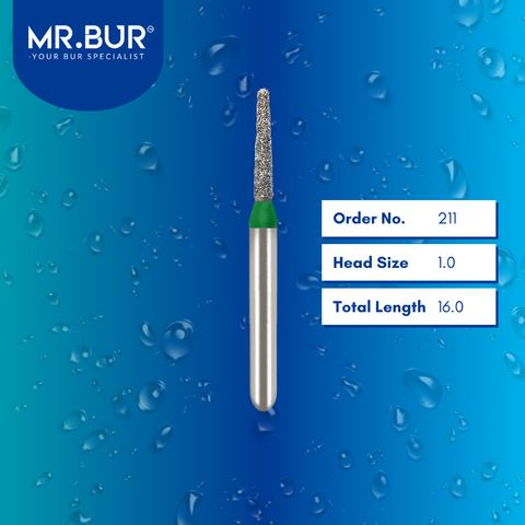 Mr. Bur 849 mini tapered round end diamond bur 211 are tools used in multiple dental procedures. ISO 806 313 197 534 010 FG, Their mini tapered round end heads are ideal for for effective crown and bridge preparation, chamfer margin preparation, and trimming and preparation for all composite materials with limited mouth opening.