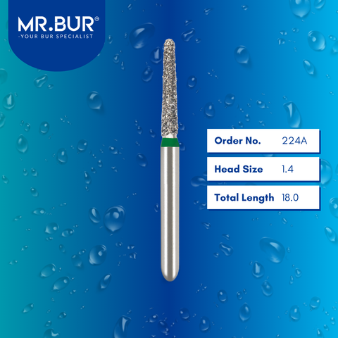 Mr. Bur 856 mini tapered round end diamond bur 224A are tools used in multiple dental procedures. ISO 806 313 194 534 014 FG, Their mini tapered round end heads are ideal for for effective crown and bridge preparation, chamfer margin preparation with limited mouth opening.