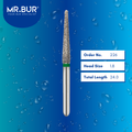 Mr. Bur 859L mini tapered round end diamond bur 226 are tools used in multiple dental procedures. ISO 806 314 167 534 018 FG, Their mini tapered round end heads are ideal for for effective crown and bridge preparation, chamfer margin preparation with limited mouth opening.