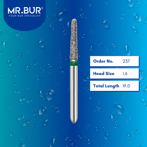 Mr. Bur 850 mini tapered round end diamond bur 237 are tools used in multiple dental procedures. ISO 806 313 198 534 016 FG, Their mini tapered round end heads are ideal for for effective crown and bridge preparation, chamfer margin preparation, and trimming and preparation for all composite materials with limited mouth opening.