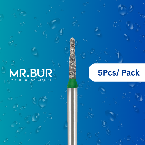 Enhance your practice with Mr. Bur's 5 pcs Mini Taper Round End Coarse Chamfer Diamond Bur FG. Ideal for cavity prep, chamfer margins, crowns, fillings, prophylaxis, pediatric, and prosthodontics.