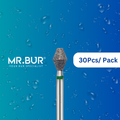 Optimize dental care with Mr. Bur 30 pcs Occlusal Surface Reduction Mini Double Cone Coarse Diamond Bur FG for crown prep, occlusal surface, lingual reduction, model fabrication, prosthodontic, restorative, and pediatric use.