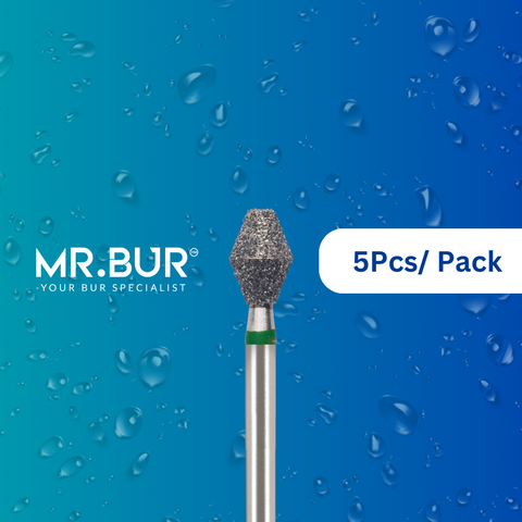 Optimize dental care with Mr. Bur 5 pcs Occlusal Surface Reduction Mini Double Cone Coarse Diamond Bur FG for crown prep, occlusal surface, lingual reduction, model fabrication, prosthodontic, restorative, and pediatric use.