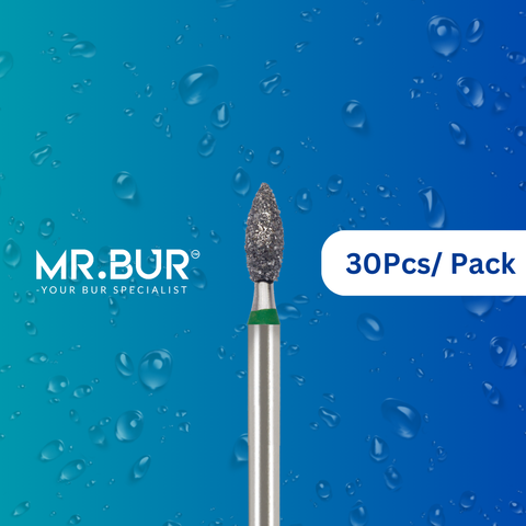 Optimize dental care with Mr. Bur 30 pcs Occlusal Surface Reduction Mini Peach Coarse Diamond Bur FG for crown prep, occlusal and lingual reduction, model fabrication, and pediatric use.