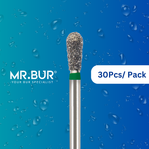 Mr. Bur 30pcs Mini Pear Coarse Diamond Bur FG offers precision for anterior/posterior tooth cavity prep, decay removal, composite polishing, lingual reduction, open access, and trimming.