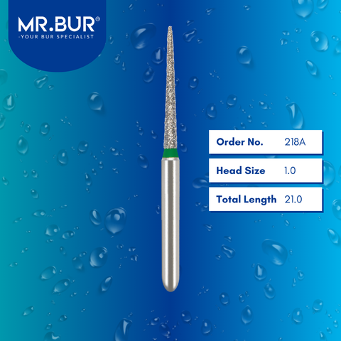 Mr. Bur 859 mini pointed cone diamond bur 218A are tools used in multiple dental procedures. ISO 806 313 166 534 010 FG, Their mini pointed needle heads are ideal for crown preparation, proximal axial reduction, and interproximal with limited mouth opening