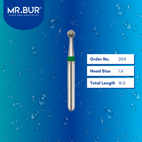 Mr. Bur 801 mini round diamond bur 204 are tools used in many dental procedures. ISO 806 313 534 016 FG, Their mini round heads are ideal for excavating small tissue during cavity preparation, opening teeth for endodontic treatment, general cleaning of tooth structure from caries, and selective grinding for limited mouth opening.