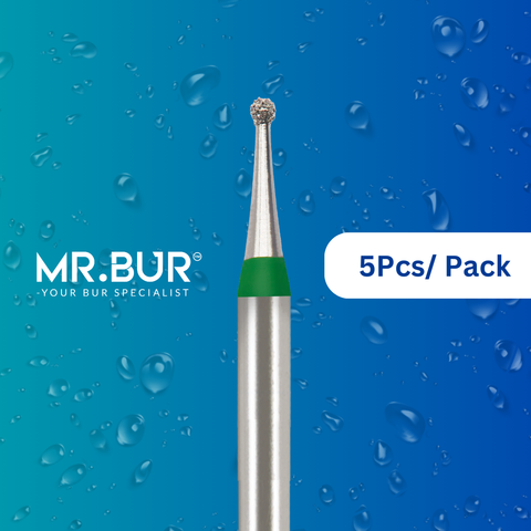 Mr. Bur 5pcs mini round ball coarse FG is ideal for anterior and posterior tooth cavity prep, crown prep, endo access, fillings, open access, prophylaxis, pediatric use, trimming, and prep.