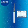 Mr. Bur 847 mini tapered flat end diamond bur 210 are tools used in multiple dental procedures. ISO 806 313 172 534 010 FG, Their mini  tapered flat end heads are ideal for for effective crown and bridge preparation, shoulder margin preparation with limited mouth opening