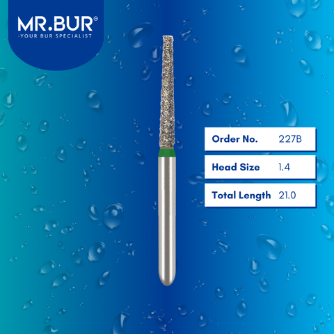 Mr. Bur 848 mini tapered flat end diamond bur 227B are tools used in multiple dental procedures. ISO 806 313 173 534 014 FG, Their mini tapered flat end heads are ideal for for effective crown and bridge preparation, shoulder margin preparation, and trimming and preparation for all composite materials. 