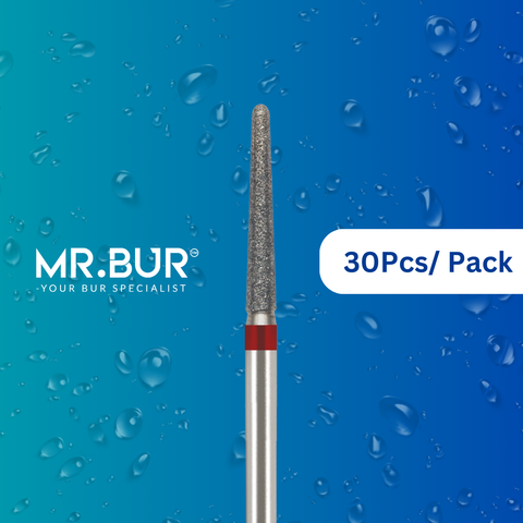 Mr. Bur's 30 pcs Fine Grit Pre-Polishing Mini Taper Round End Diamond Bur FG is perfect for prophylaxis, fillings, crown and cavity prep, chamfer margins, and pediatric cases.