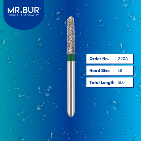 Mr. Bur 878 mini taper torpedo diamond bur 220A are tools used in multiple dental procedures. ISO 806 313 298 534 018 FG, Their mini taper torpedo heads are ideal for cavity preparation, trimming and lingual buccal reduction with limited mouth opening