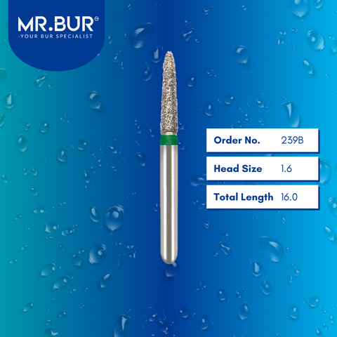 Mr. Bur 877 mini taper torpedo diamond bur 239B are tools used in multiple dental procedures. ISO 806 313 129 534 016 FG, Their mini taper torpedo heads are ideal for cavity preparation, trimming and lingual buccal reduction with limited mouth opening