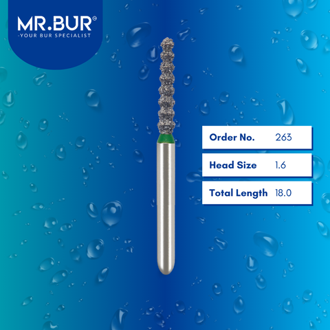 Mr. Bur 263 Mini Bulk Reduction Twister Coarse Diamond Bur FG are tools used in various dental procedures. Their twister design is ideal for crown cutting, teeth separation, prosthodontic applications, and oral surgery with limited mounth opening