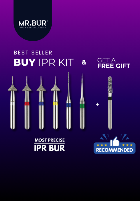 MR.BUR Interproximal Reduction Dental Bur. Available in 0.3mm, 0.4mm, 0.45mm, and 0.5mm for maximize precision and efficacy in interdental space adjustment and enamel reduction 