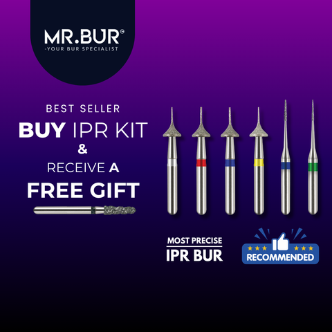 MR.BUR Interproximal Reduction Dental Bur. Available in 0.3mm, 0.4mm, 0.45mm, and 0.5mm for maximize precision and efficacy in interdental space adjustment and enamel reduction 