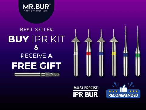 MR.BUR Interproximal Reduction Dental Bur. Available in 0.3mm, 0.4mm, 0.45mm, and 0.5mm for maximize precision and efficacy in interdental space adjustment and enamel reduction 