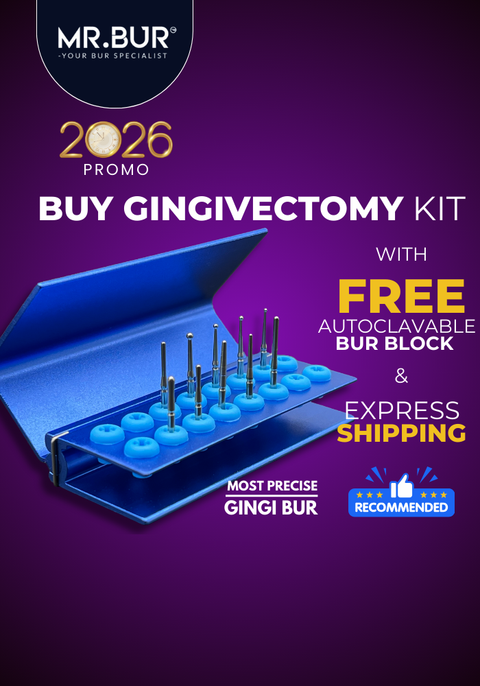 Best Gingivectomy kit with free autoclavable bur block and express shipping.
