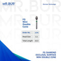 This is a variant of the Occlusal Surface Reduction Mini Double Cone Coarse FG Diamond Bur sold by Mr Bur the best international dental diamond bur supplier the head size shown here is 3.1 mm