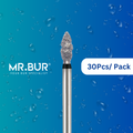 Mr. Bur's 30 pcs Spiral Cool Cut Super Coarse Peaches Diamond Bur FG is ideal for restorative, prosthodontics, crown cutting and prep, crowns & bridges, polishing, and high shine finishing.