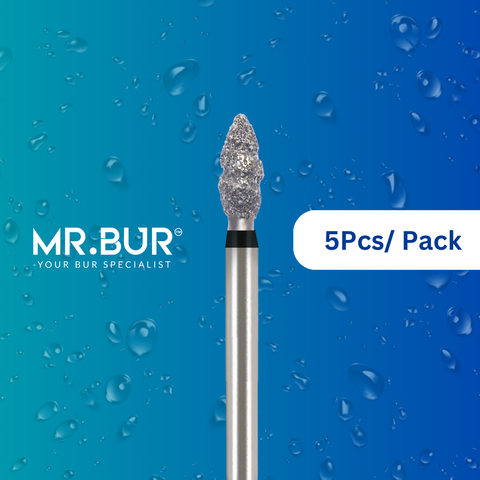 Mr. Bur's 5 pcs Spiral Cool Cut Super Coarse Peaches Diamond Bur FG is ideal for restorative, prosthodontics, crown cutting and prep, crowns & bridges, polishing, and high shine finishing.