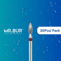 Achieve high shine with Mr. Bur's 30 pcs Fine Grit Pre-Polishing Peach Diamond Bur FG. Perfect for restorative, prosthodontics, composite polishing, occlusal incisors reduction, and finishing.