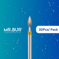 Enhance dental care with Mr. Bur 30 pcs Super Fine Finishing Peach Diamond Bur FG for restorative, prosthodontic, composite polishing, occlusal incisor reduction, and high-shine finishing.