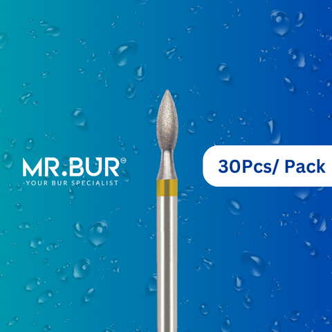 Enhance dental care with Mr. Bur 30 pcs Super Fine Finishing Peach Diamond Bur FG for restorative, prosthodontic, composite polishing, occlusal incisor reduction, and high-shine finishing.