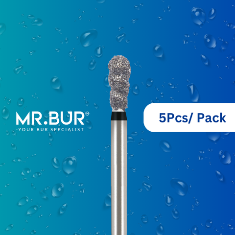 Mr. Bur's 5 pcs Spiral Cool Cut Super Coarse Pear Diamond Bur FG is ideal for prophylaxis, fillings, crown cutting, cavity prep, occlusal reduction, old filling removal, and pediatric cases.