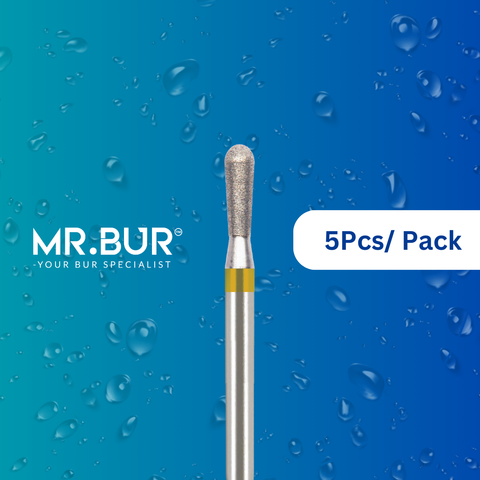 Enhance dental care with Mr. Bur 5 pcs Super Fine Finishing Pear Diamond Bur FG for restorative, prosthodontics, composite polishing, and occlusal incisor reduction, achieve precision and shine.