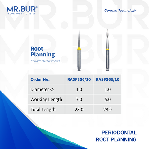 Mr. Bur RASF856/10 & RASF368/10 The Surgical Root Planing Kit is used for treating damaged and aging gums and removing calculus like scaling.