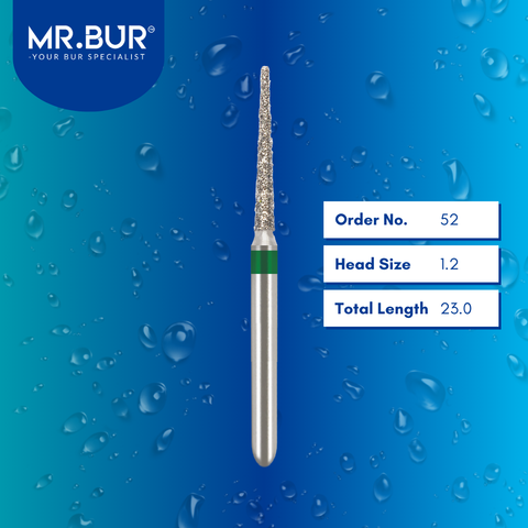 Mr. Bur 859 pointed cone diamond bur 52 are tools used in multiple dental procedures. ISO 806 314 166 534 012 FG, Their pointed needle heads are ideal for crown preparation, proximal axial reduction, and interproximal 