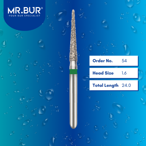 Mr. Bur 859 pointed cone diamond bur 54 are tools used in multiple dental procedures. ISO 806 314 166 534 016 FG, Their pointed needle heads are ideal for crown preparation, proximal axial reduction, and interproximal 