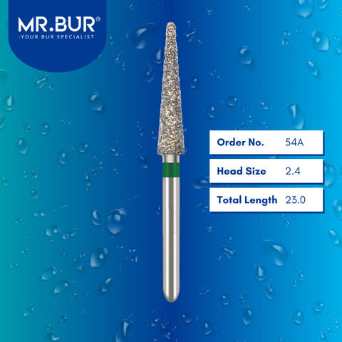 Mr. Bur 859 pointed cone diamond bur 54A are tools used in multiple dental procedures. ISO 806 314 166 534 024 FG, Their pointed needle heads are ideal for crown preparation, proximal axial reduction, and interproximal 