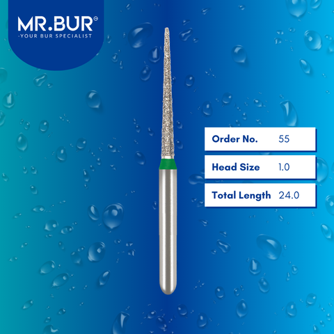 Mr. Bur 859 pointed cone diamond bur 55 are tools used in multiple dental procedures. ISO 806 314 166 534 010 FG, Their pointed needle heads are ideal for crown preparation, proximal axial reduction, and interproximal 