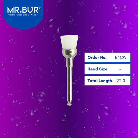 Mr. Bur R4CW Polisher Cup and Brushes, made from rubber and nylon, are ideal for restorative, orthodontic, periodontal, and prosthodontic procedures, use after scaling, on fillings, veneer preparation, composite polishing, enamel surface polishing, and are suitable for pediatric use.