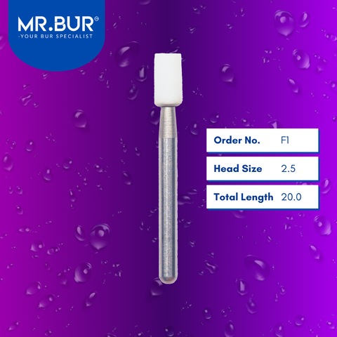 Mr. Bur F1 White Stone FG is ideal for composite polishing, compoShape bur, debonding, enamel finishing, finishing bur, and PFM finishing.