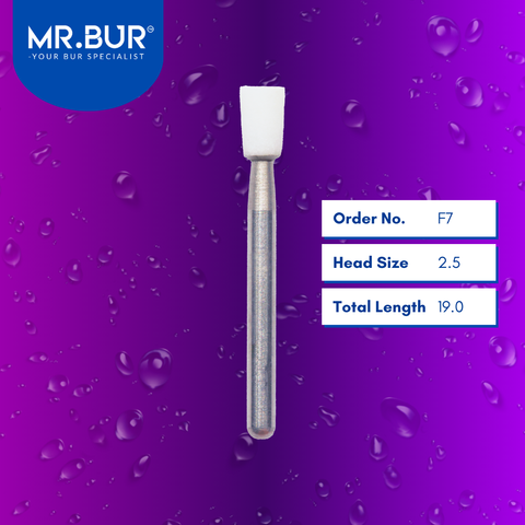 Mr. Bur F7 White Stone FG is ideal for composite polishing, compoShape bur, debonding, enamel finishing, finishing bur, and PFM finishing.