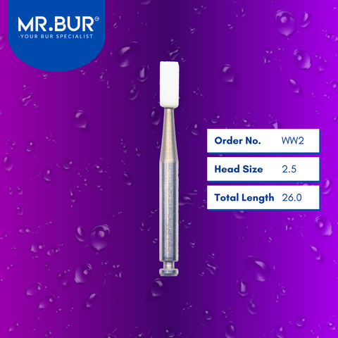 Mr. Bur WW2 White Stone RA is ideal for composite polishing, compoShape bur, debonding, enamel finishing, finishing bur, and PFM finishing.