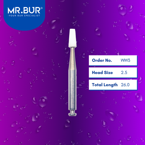 Mr. Bur WW3 White Stone RA is ideal for composite polishing, compoShape bur, debonding, enamel finishing, finishing bur, and PFM finishing.