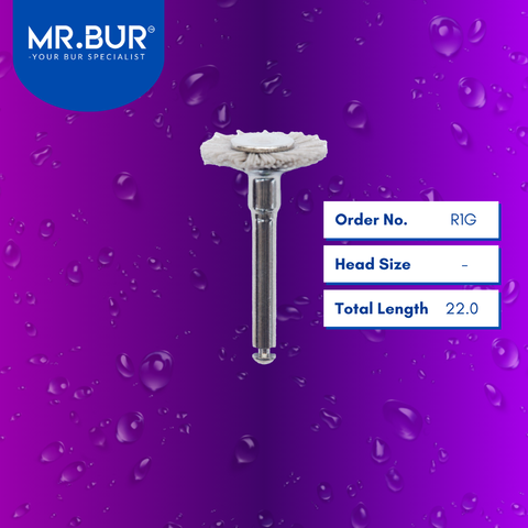 Mr. Bur R1G Polishing Brush is ideal for restorative, prosthodontic, periodontal, orthodontic procedures, composite high shine, enamel surface high shine, porcelain (PFM) high shine, and suitable for pediatric use.