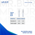 2 variants of the #1 Best Contra Angle Taper Flat End Diamond Bur RA. Mr. Bur offers the best online dental burs and is a Better Choice than Meisinger, Mani, Shofu, Eagle Dental, Trihawk, Suitable for Dental Cases. The dental bur head sizes shown here are 1.6mm, and 1.8mm.