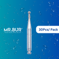 Mr. Bur's 30 pcs Contra Angle Round Collar Diamond Bur RA is perfect for prophylaxis, open access, orthodontics, oral surgery, cavity and crown prep, fillings, and implantology.