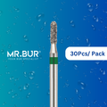 Optimize dental care with the 30 pcs Cylinder Round End Coarse Diamond Bur FG from Mr. Bur for crown prep, chamfer margin, veneer prep, occlusal reduction, cusp beveling, and trimming, suitable for various materials.