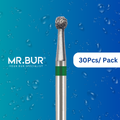 Mr. Bur 30pcs round ball coarse FG is ideal for anterior tooth cavity preparation, crown prep, endo access, fillings, open access, posterior tooth, prophylaxis, trimming, and preparation.