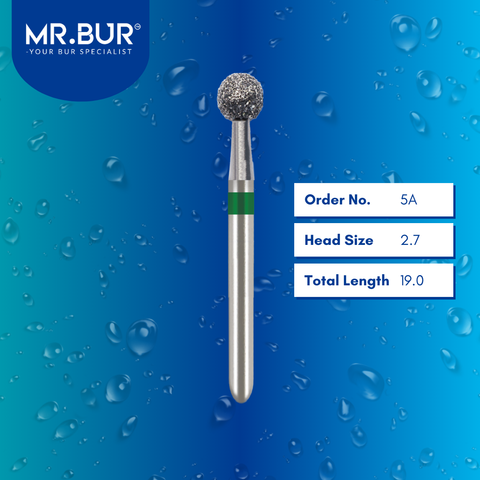 Mr. Bur 801 Round diamond burs 5A are tools used in many dental procedures. ISO 806 314 534 027 FG, Their round heads are ideal for excavating tissue during cavity preparation, opening teeth for endodontic treatment, general cleaning of tooth structure from caries, and selective grinding.