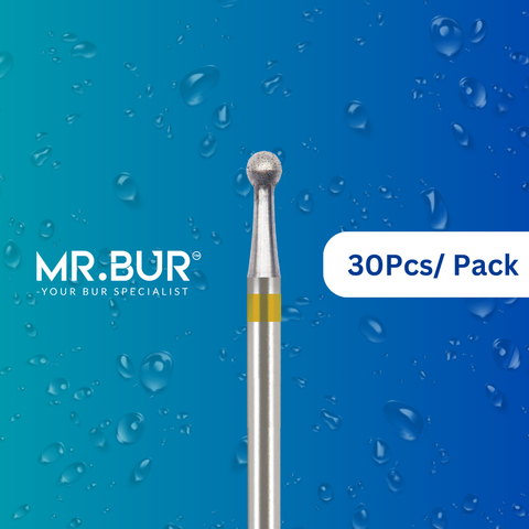 Enhance dental care with Mr. Bur 30 pcs Super Fine Finishing Round Diamond Bur FG for prophylaxis, open access, orthodontics, oral surgery, implantology, fillings, crown, and cavity preparation.