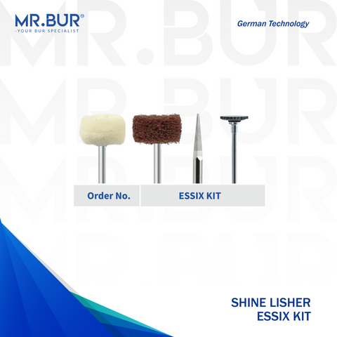 This image shows 4 Essix dental burs and retainer polishing bur sold by Mr Bur the best international dental bur supplier