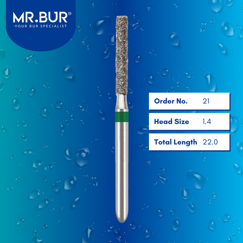 Mr. Bur 837L straight flat end cylinder diamond bur 21 are tools used in many dental procedures. ISO 806 314 111 534 014 FG, Their flat end cylinder heads are ideal for for different purposes, including removal of amalgam restorations, creating space and contours for crown placement and cavity preparations. 